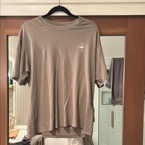 Anine Bing Taupe Short Sleeve Tee with Palm Logo